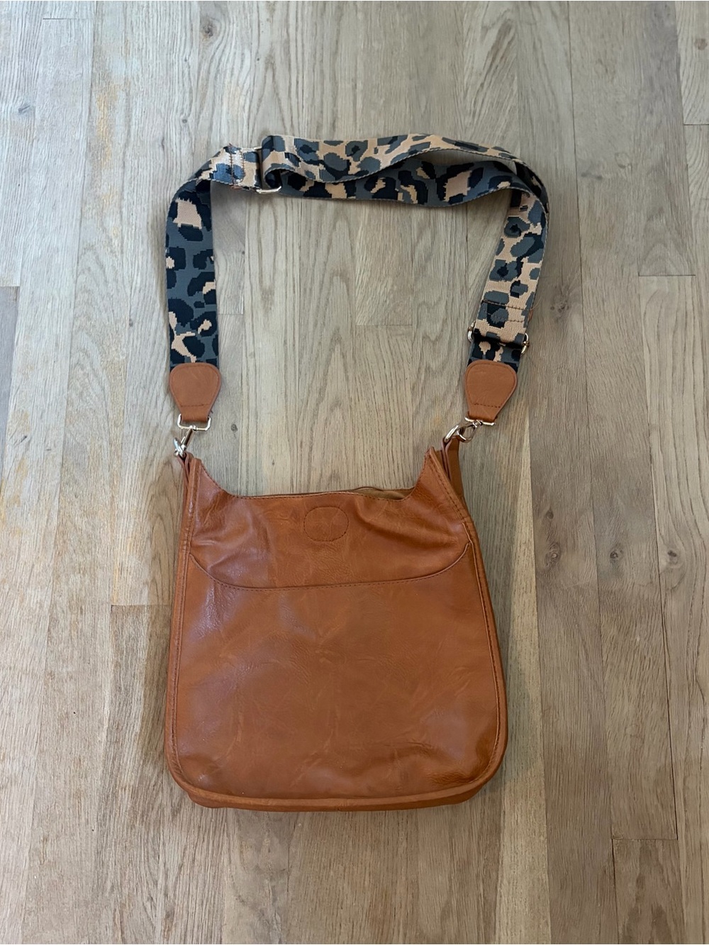 Cognac Slouchy Hobo Crossbody Bag Leopard Guitar Strap